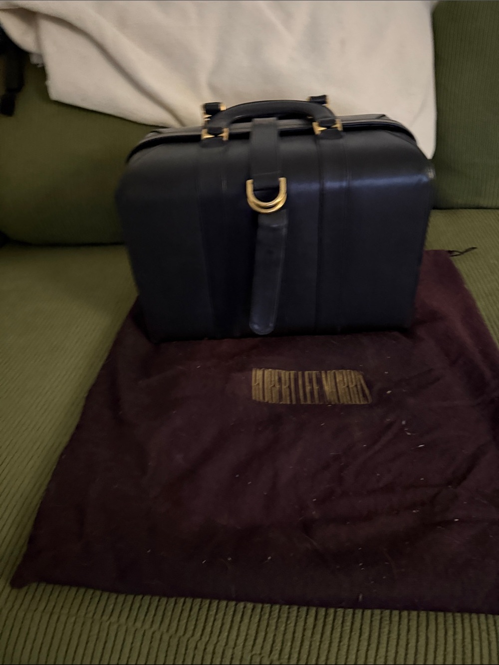 Robert Lee Morris Black Leather Toiletry Bag with Gold Hardware